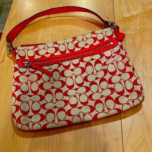 Coach handbag, never used. Cream and coral with silver hardware.